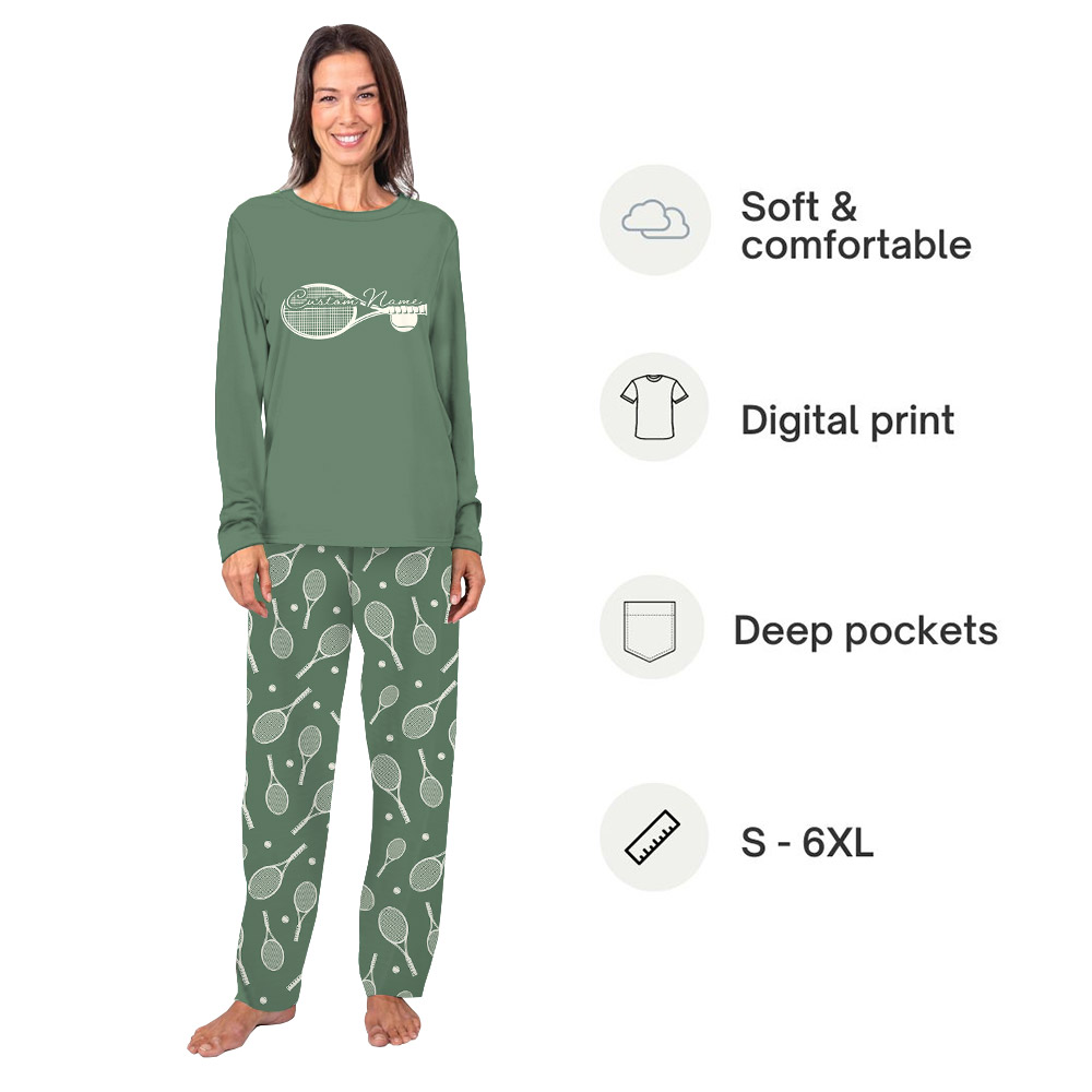 Customizable Tennis Ball And Racket Print Pajamas Customizable Tennis Ball And Racket Print Pajamas