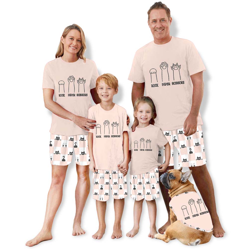 Cute Rock Paper Scissors Cat Pajama Short Set Cute Rock Paper Scissors Cat Pajama Short Set