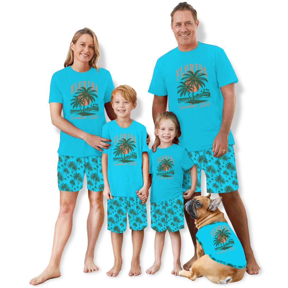 Tropical Florida Vacation Short Pajamas Blue