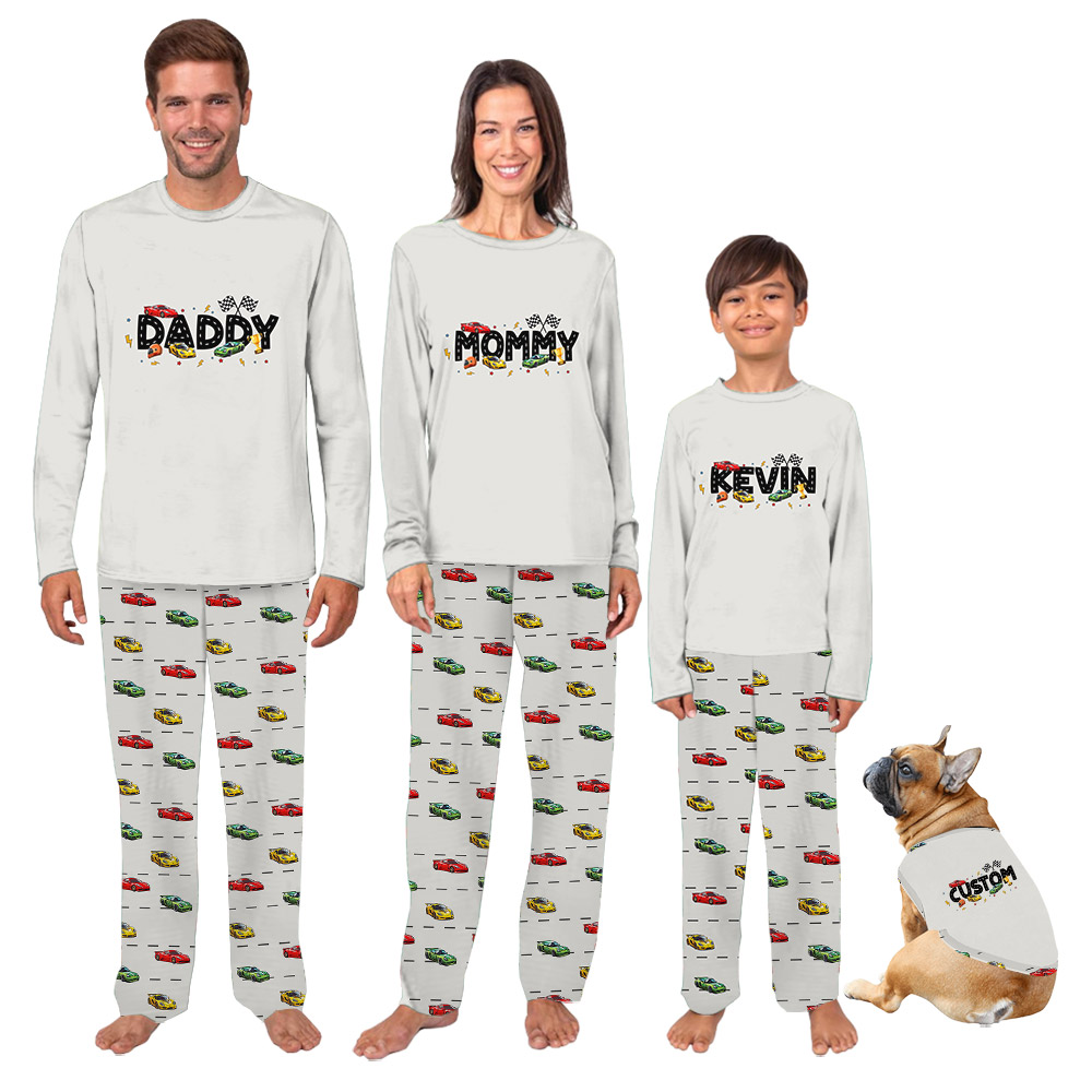 Cute Race Car Family Pajamas Customized With Your Name Cute Race Car Family Pajamas Customized With Your Name