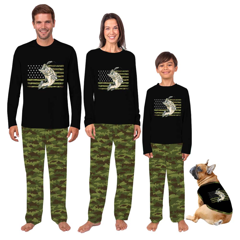 Camouflage American Fishing Owner And Dog Pajamas Camouflage American Fishing Owner And Dog Pajamas