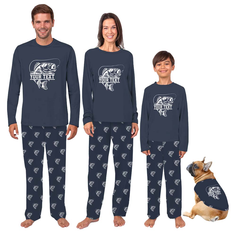 Custom Name Fishing Matching Family Pajamas With Dog Custom Name Fishing Matching Family Pajamas With Dog