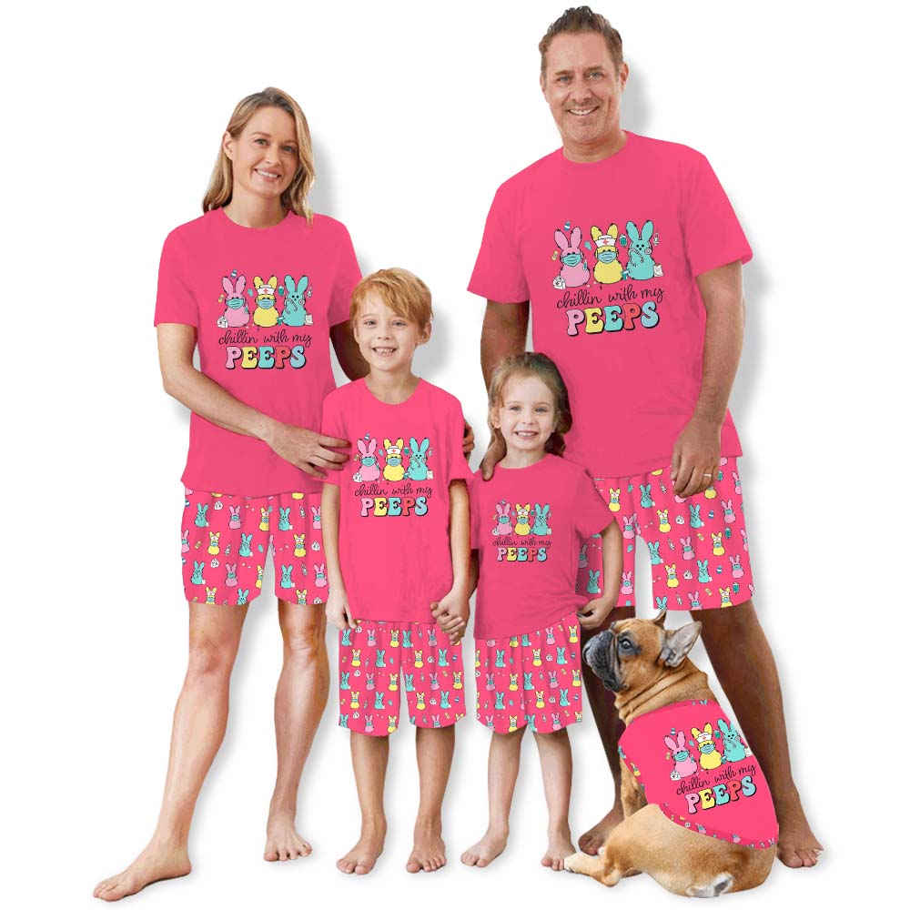 Chillin With My Peeps Easter Pajama Shorts Set Pink Chillin With My Peeps Easter Pajama Shorts Set Pink