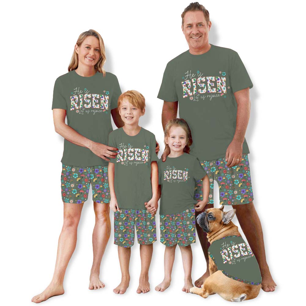 Festive Christian Easter Matching Family Pajamas With Dogs Short Sleeves Festive Christian Easter Matching Family Pajamas With Dogs Short Sleeves