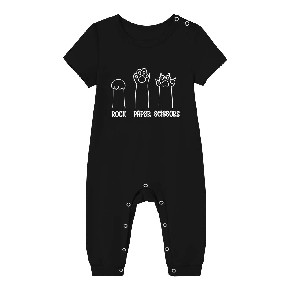 Funny Rock Paper Scissors Cat Pajamas For Adults Short Sleeves
