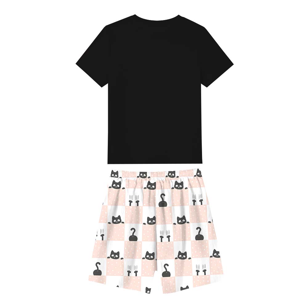 Funny Rock Paper Scissors Cat Pajamas For Adults Short Sleeves