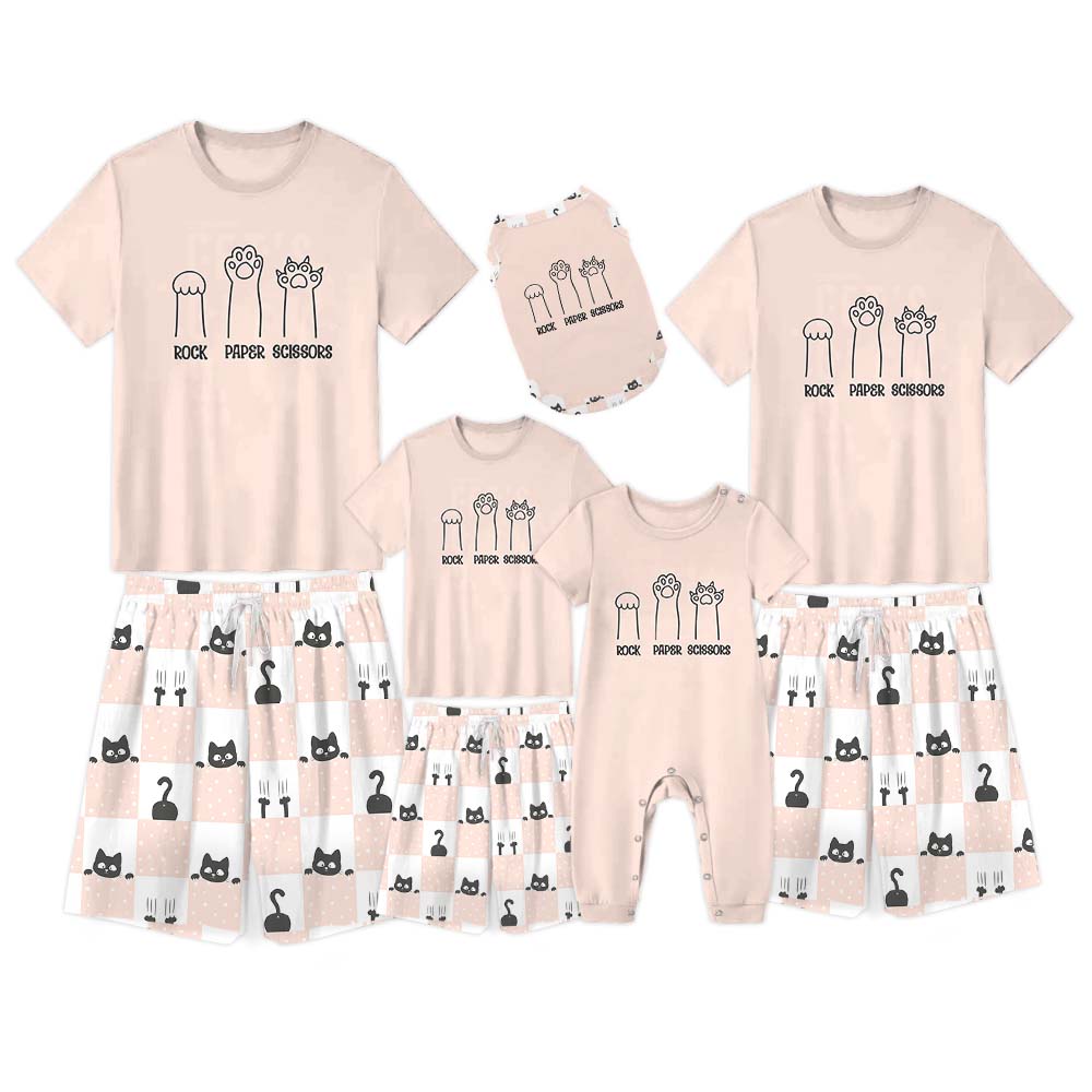 Cute Rock Paper Scissors Cat Pajama Short Set Cute Rock Paper Scissors Cat Pajama Short Set
