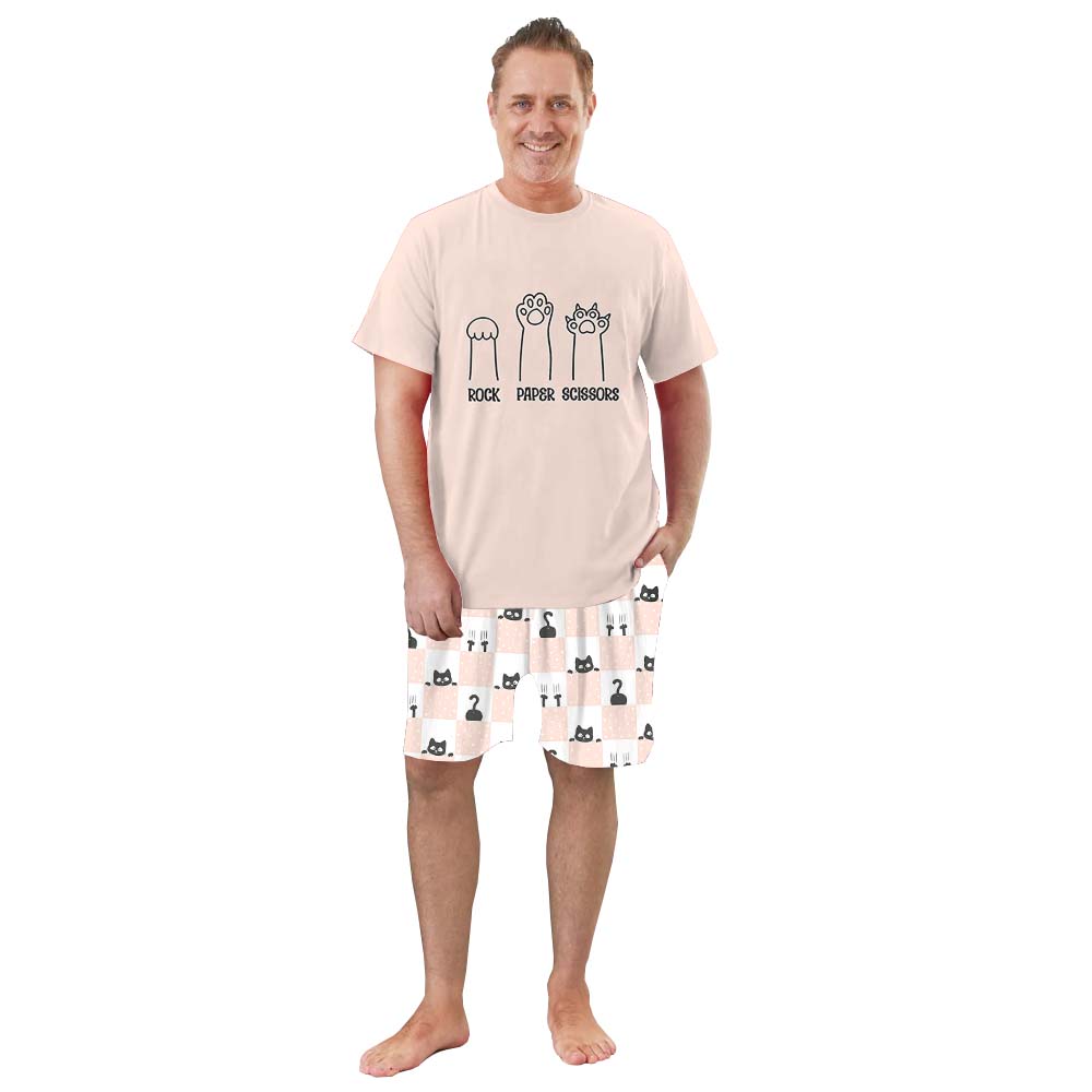 Cute Rock Paper Scissors Cat Pajama Short Set Cute Rock Paper Scissors Cat Pajama Short Set