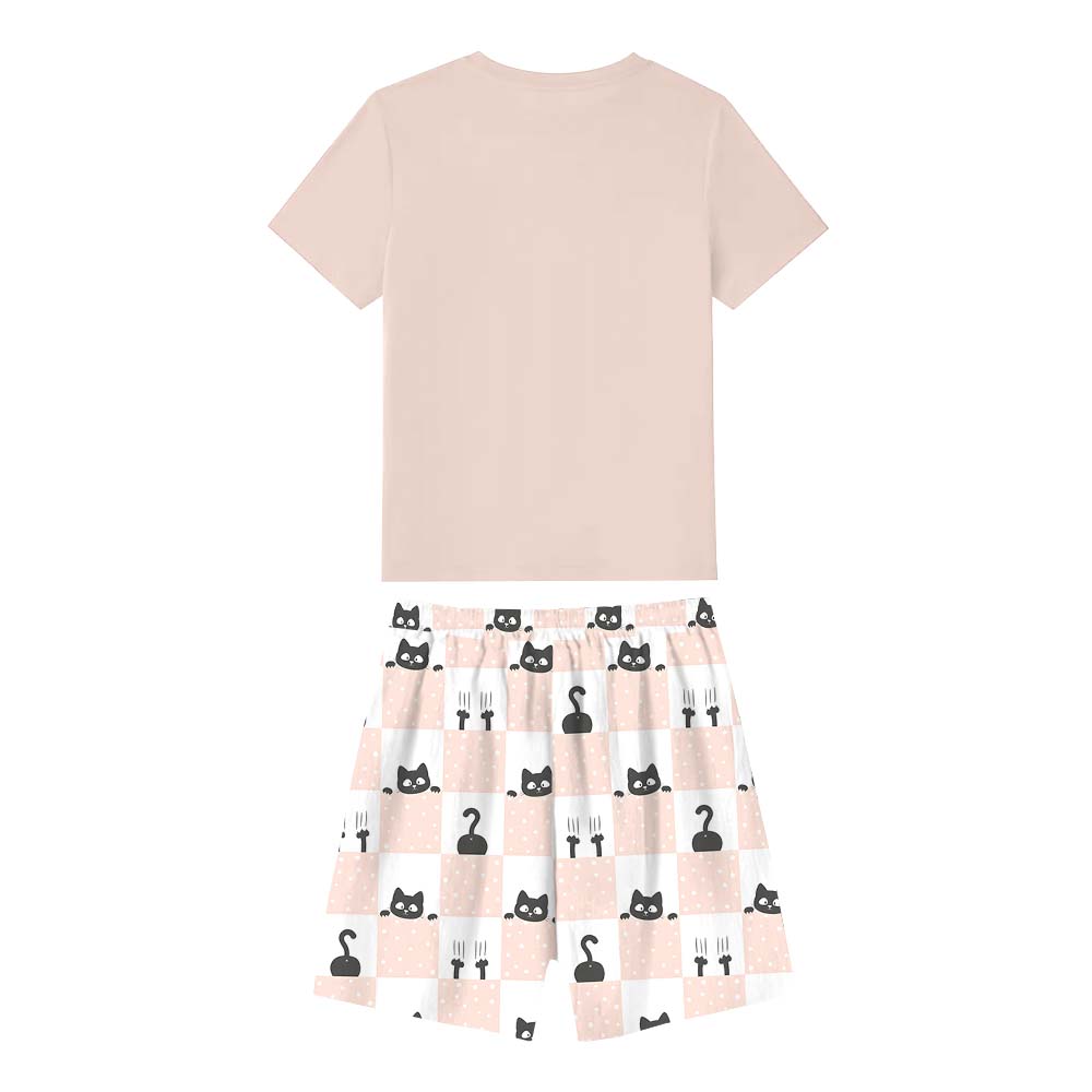 Cute Rock Paper Scissors Cat Pajama Short Set Cute Rock Paper Scissors Cat Pajama Short Set