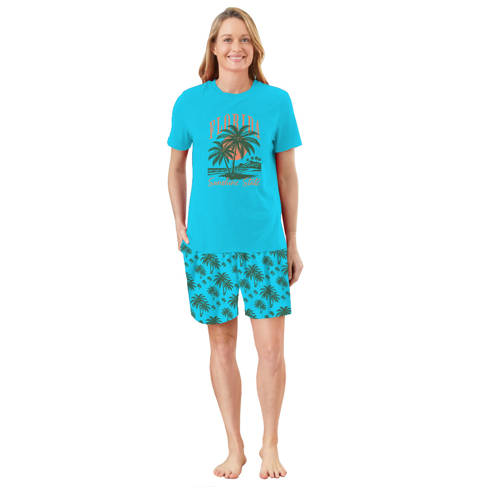 Tropical Florida Vacation Short Pajamas Blue