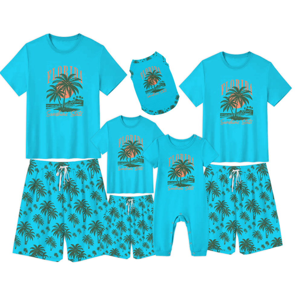 Tropical Florida Vacation Short Pajamas Blue