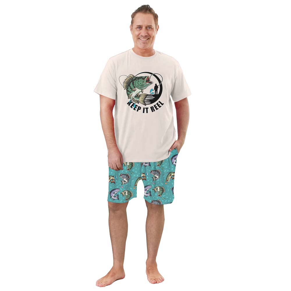 Cute Keep It Reel Fishing Pajama Shorts Set Cute Keep It Reel Fishing Pajama Shorts Set