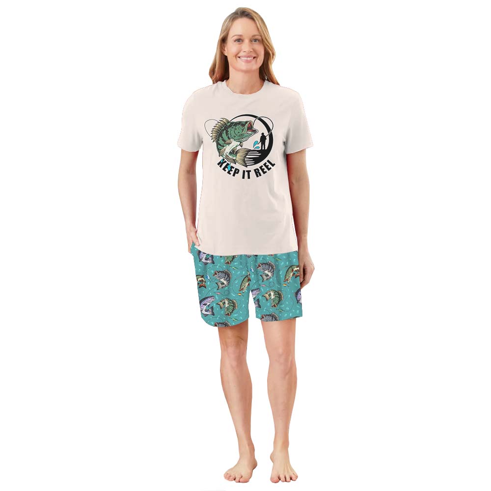 Cute Keep It Reel Fishing Pajama Shorts Set Cute Keep It Reel Fishing Pajama Shorts Set
