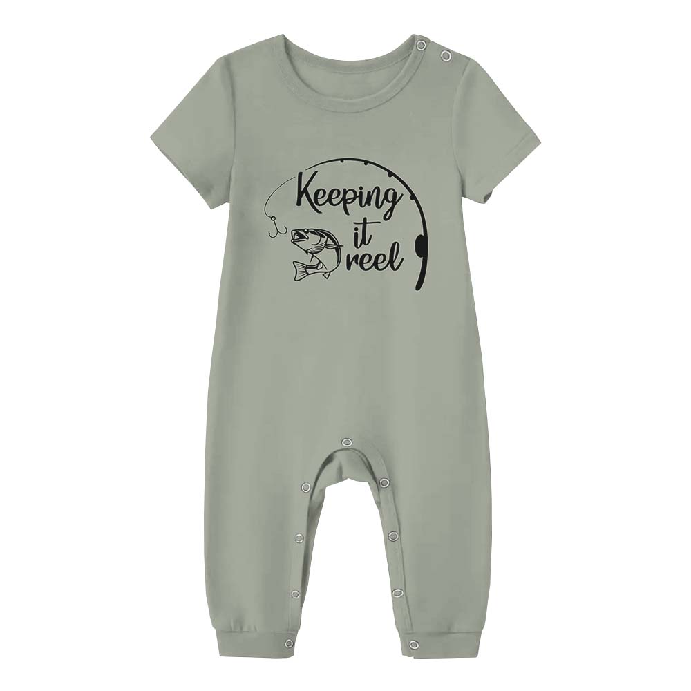 Cute Keeping It Reel Fishing Pajama Shorts Set Green