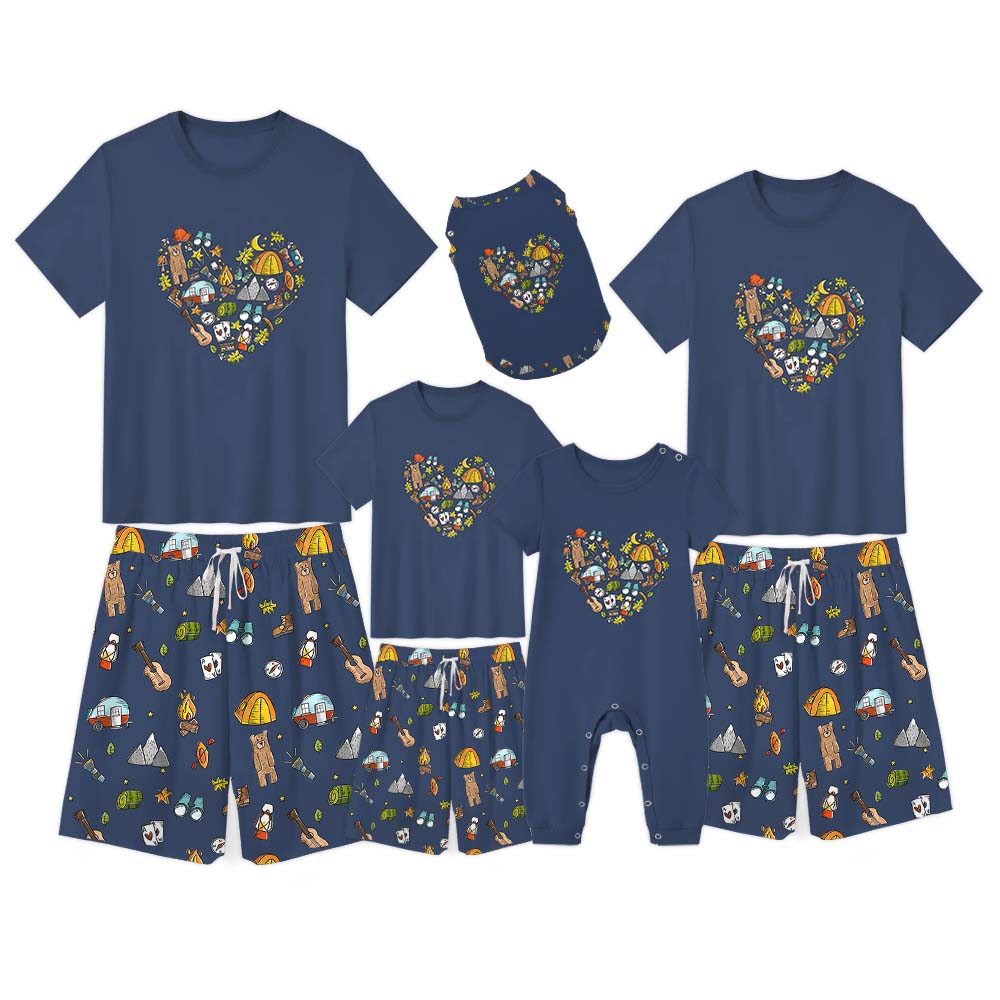 Camping Heart Pajamas For Adults Short Sleeves Camping Heart Pajamas For Adults Short Sleeves