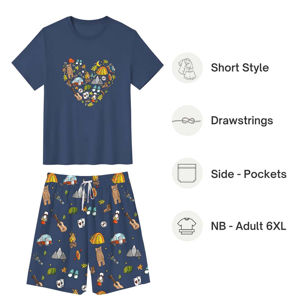 Camping Heart Pajamas For Adults Short Sleeves Camping Heart Pajamas For Adults Short Sleeves