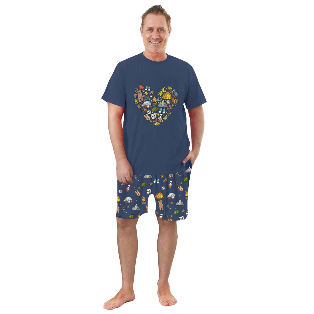 Camping Heart Pajamas For Adults Short Sleeves Camping Heart Pajamas For Adults Short Sleeves