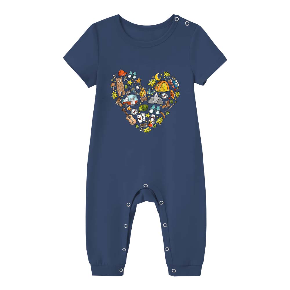 Camping Heart Pajamas For Adults Short Sleeves Camping Heart Pajamas For Adults Short Sleeves