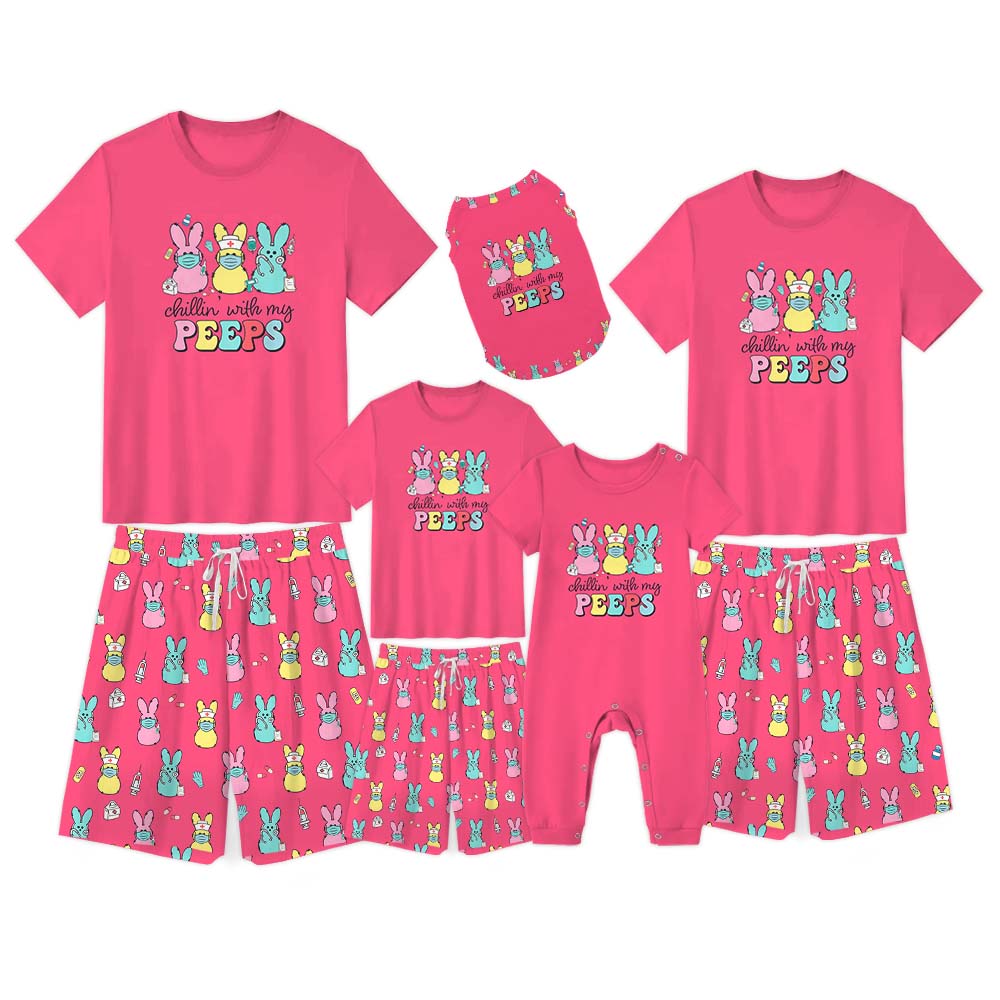 Chillin With My Peeps Easter Pajama Shorts Set Pink Chillin With My Peeps Easter Pajama Shorts Set Pink