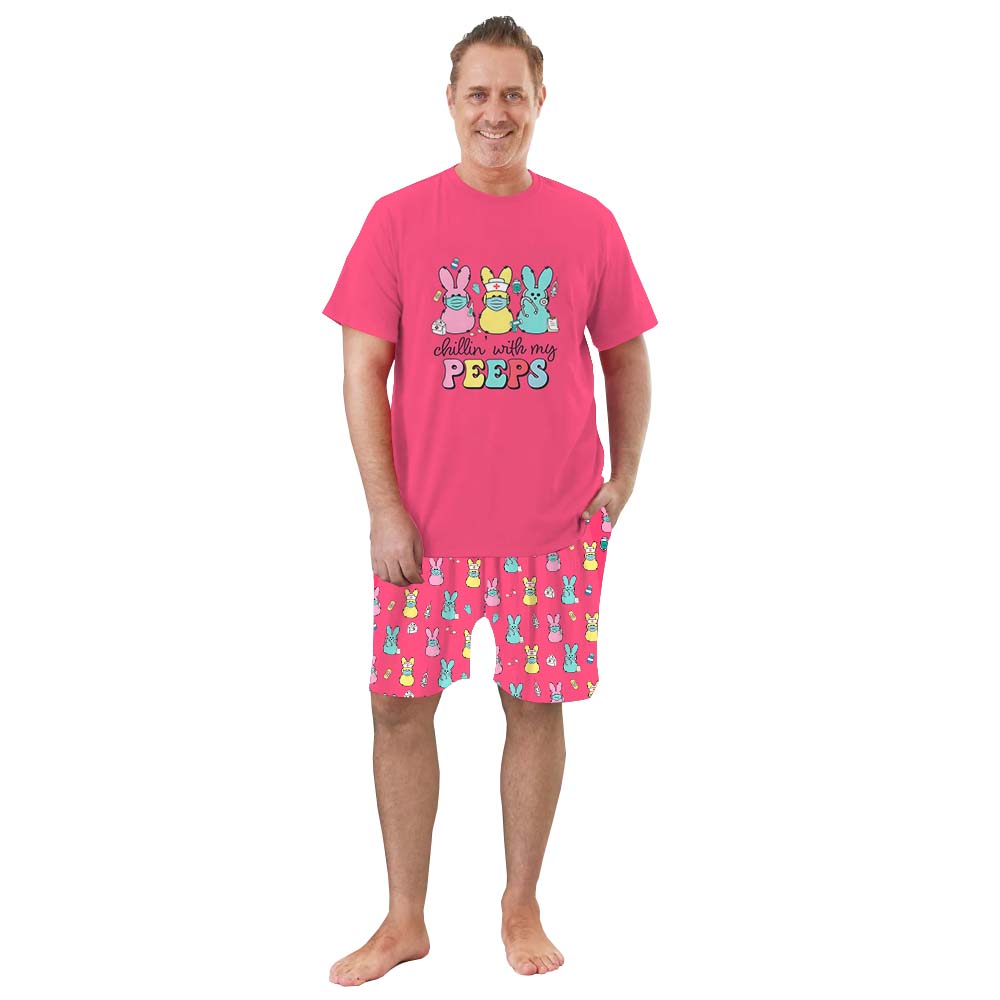 Chillin With My Peeps Easter Pajama Shorts Set Pink Chillin With My Peeps Easter Pajama Shorts Set Pink