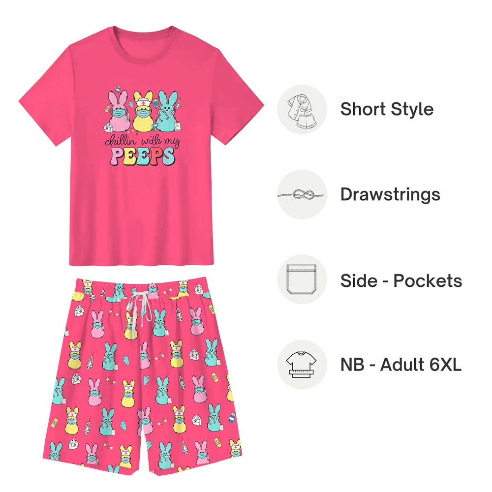 Chillin With My Peeps Easter Pajama Shorts Set Pink Chillin With My Peeps Easter Pajama Shorts Set Pink