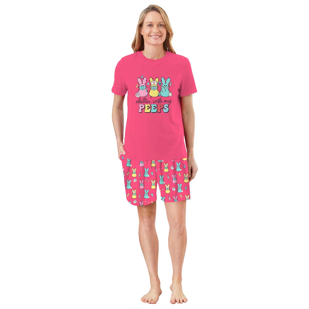 Chillin With My Peeps Easter Pajama Shorts Set Pink Chillin With My Peeps Easter Pajama Shorts Set Pink