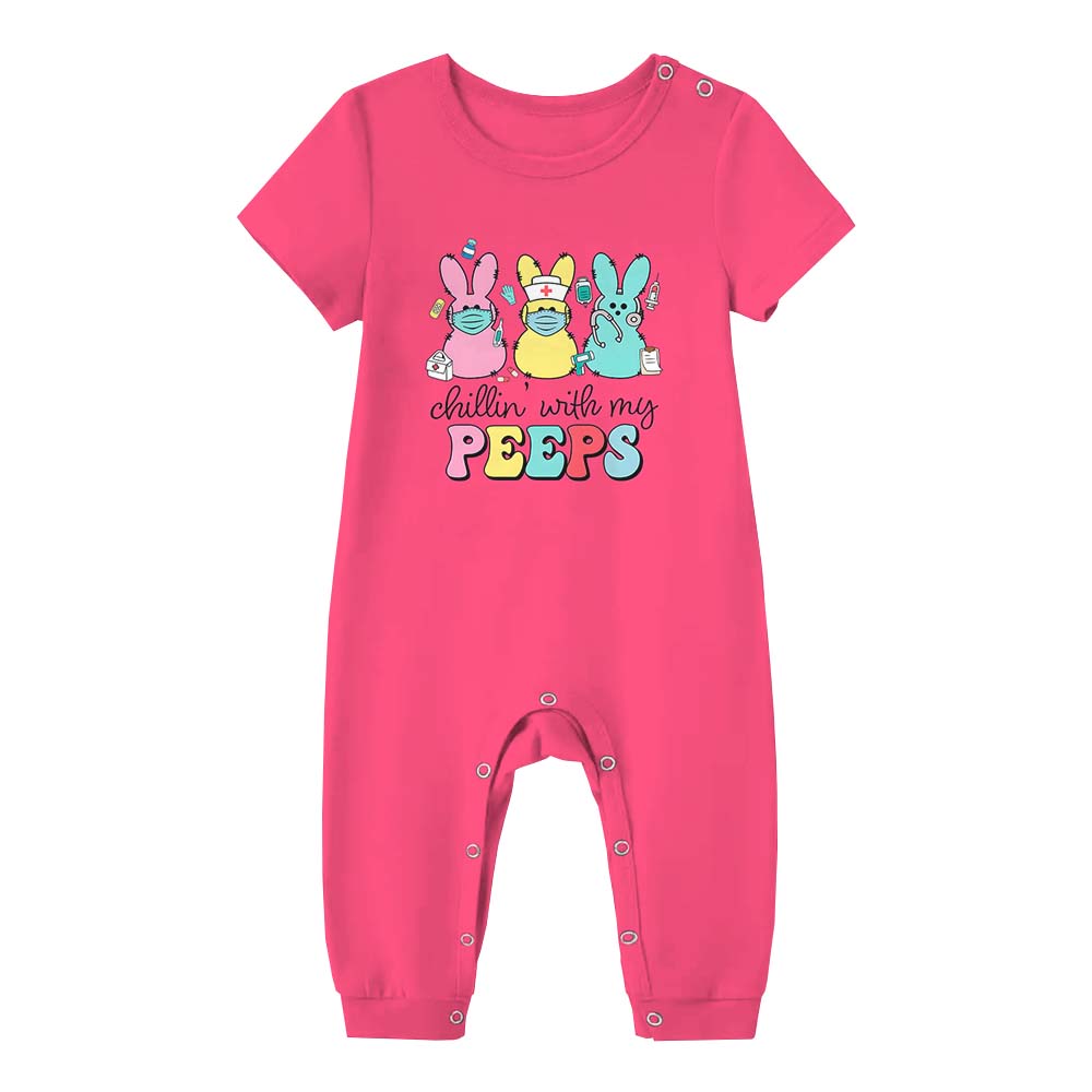 Chillin With My Peeps Easter Pajama Shorts Set Pink Chillin With My Peeps Easter Pajama Shorts Set Pink