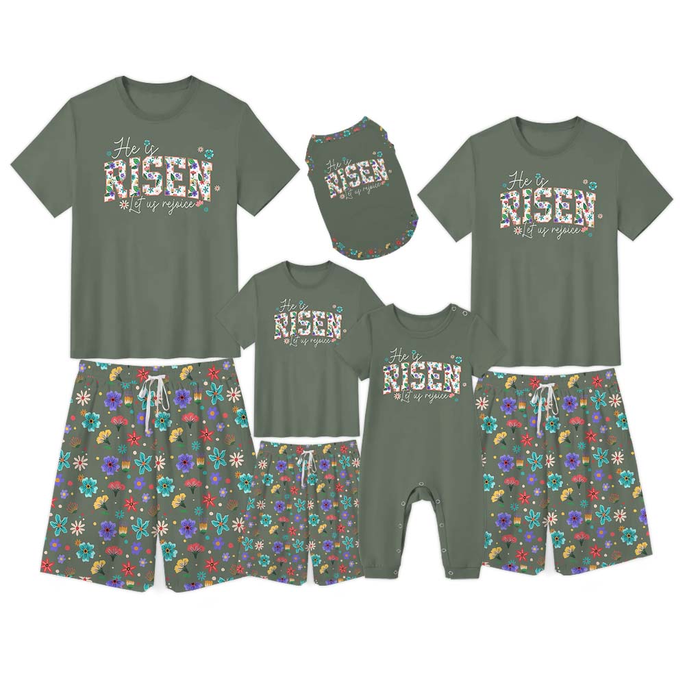 Festive Christian Easter Matching Family Pajamas With Dogs Short Sleeves Festive Christian Easter Matching Family Pajamas With Dogs Short Sleeves
