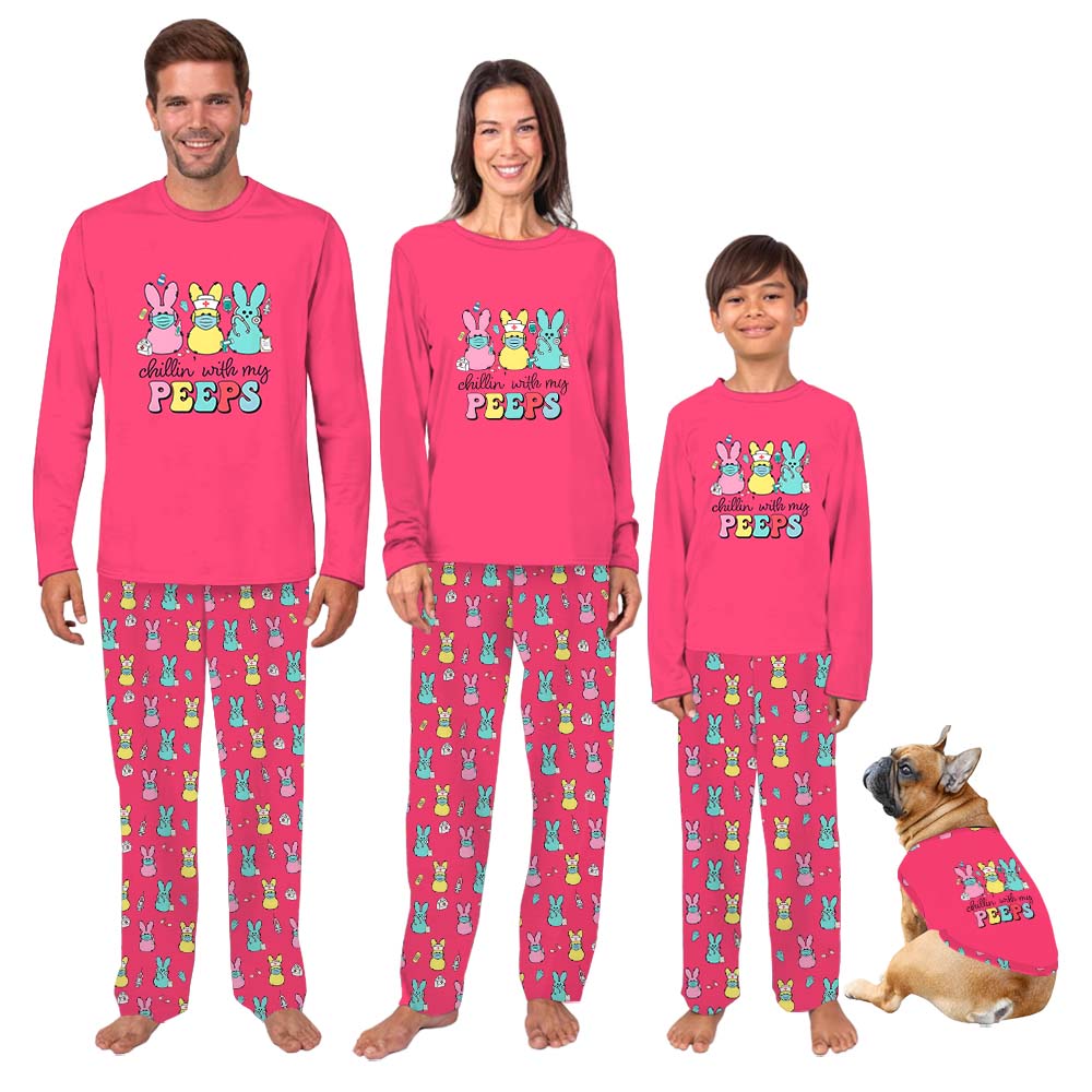 Personalized Color Chillin With My Peeps Easter Pajamas For Family And Dog Personalized Color Chillin With My Peeps Easter Pajamas For Family And Dog