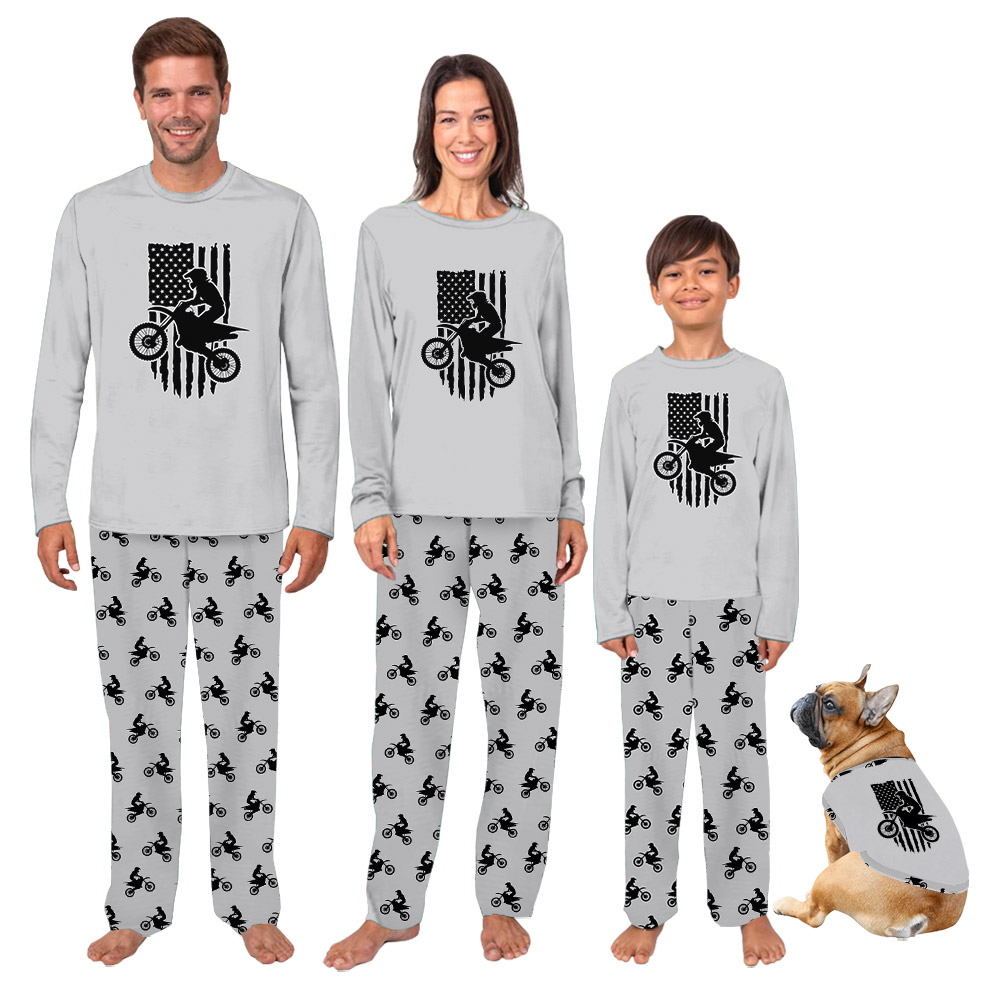 Dirt Bike Motocross And American Flag Print Pajamas