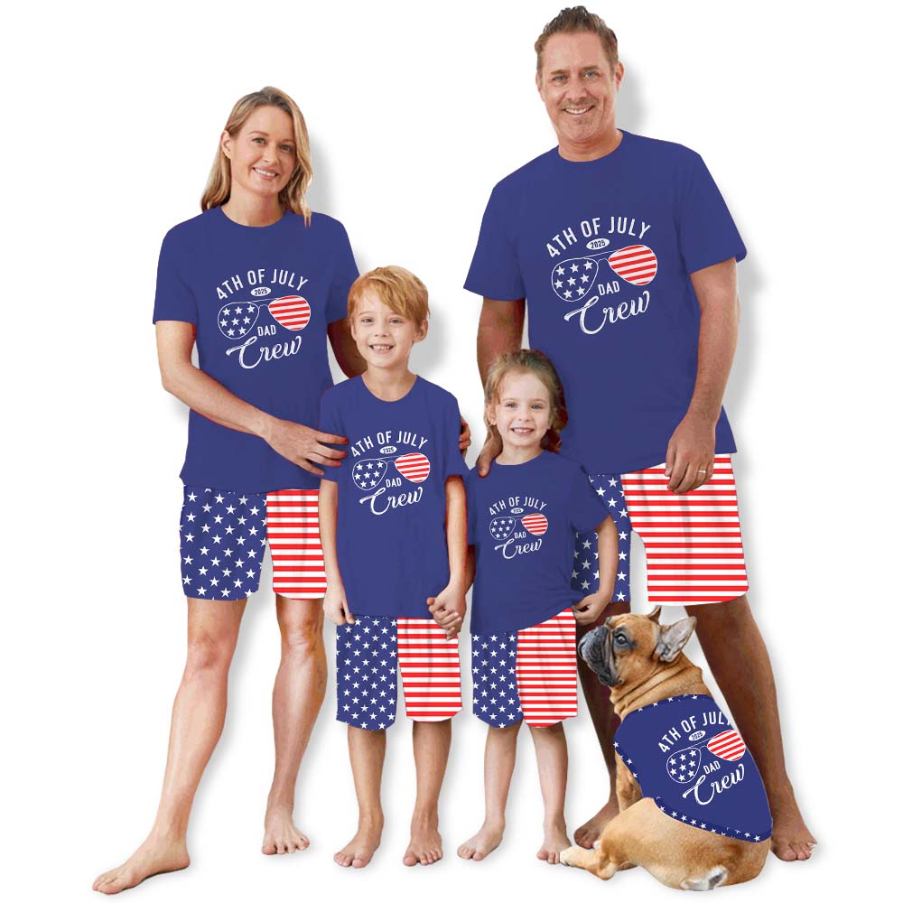 Custom Name Family Crew Family 4th of July Pajamas With Dog Short Sleeve Custom Name Family Crew Family 4th of July Pajamas With Dog Short Sleeve