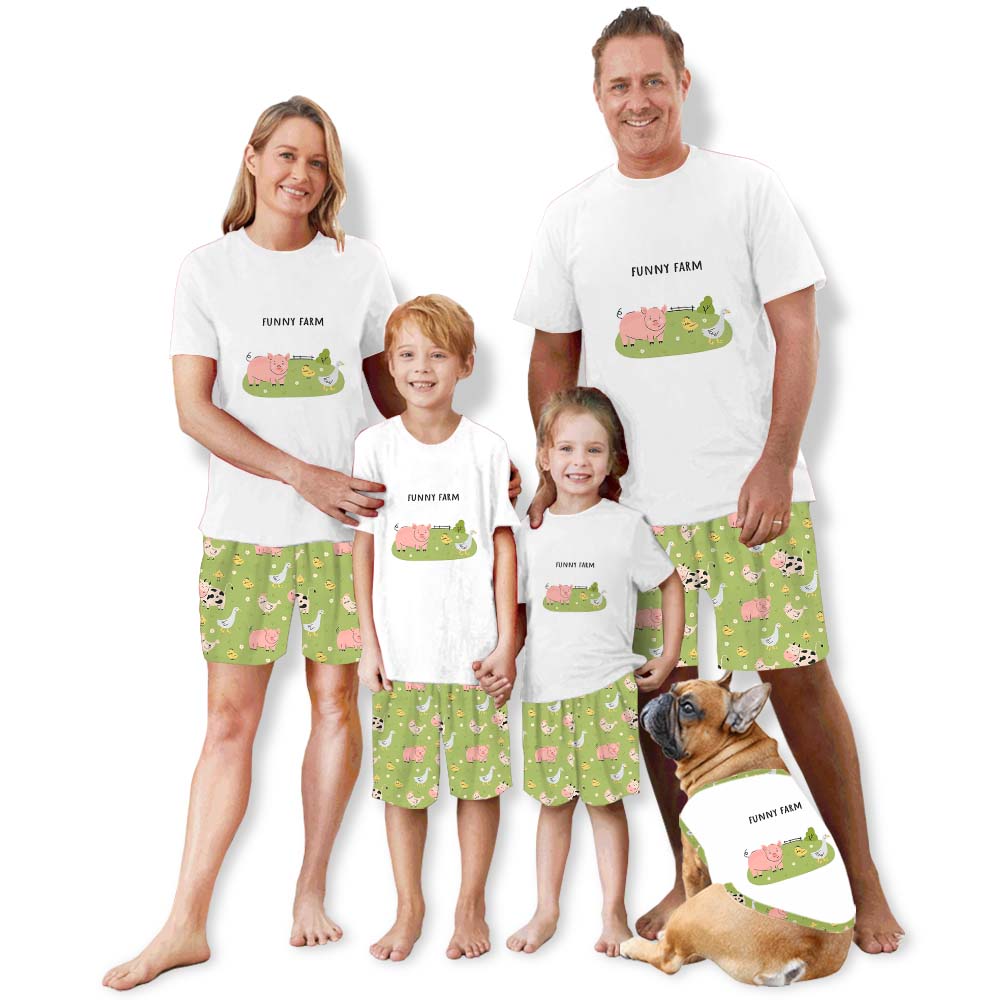 Cute Animals Farm Family 4th of July Pajama Sets Short Sleeves