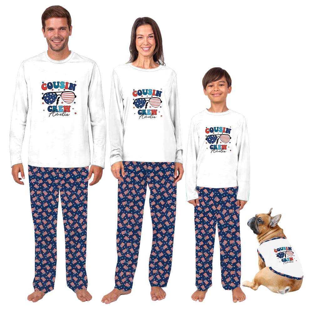 Custom Name Cousin Crew Matching Family Pajamas With Dogs