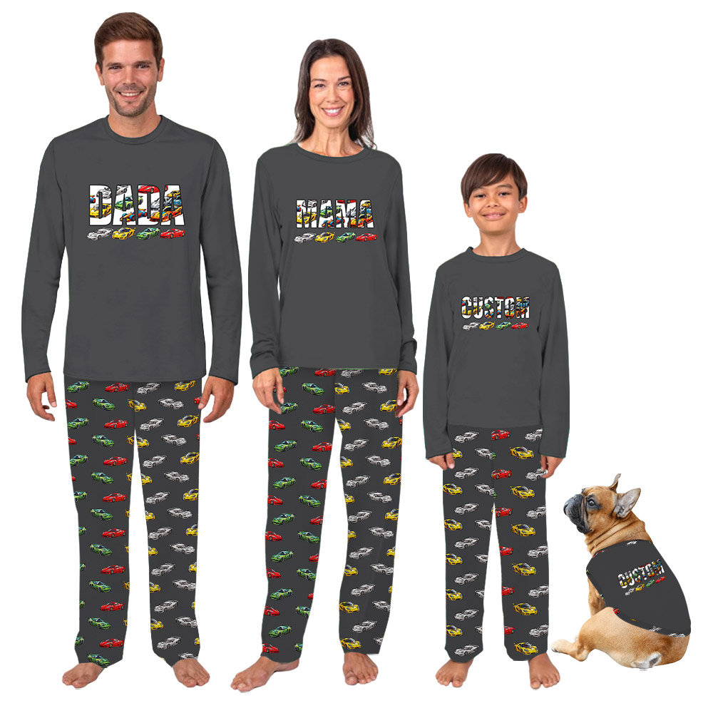 Custom Mama Dada Racing Car Pajama Sets Gray Custom Mama Dada Racing Car Pajama Sets Gray