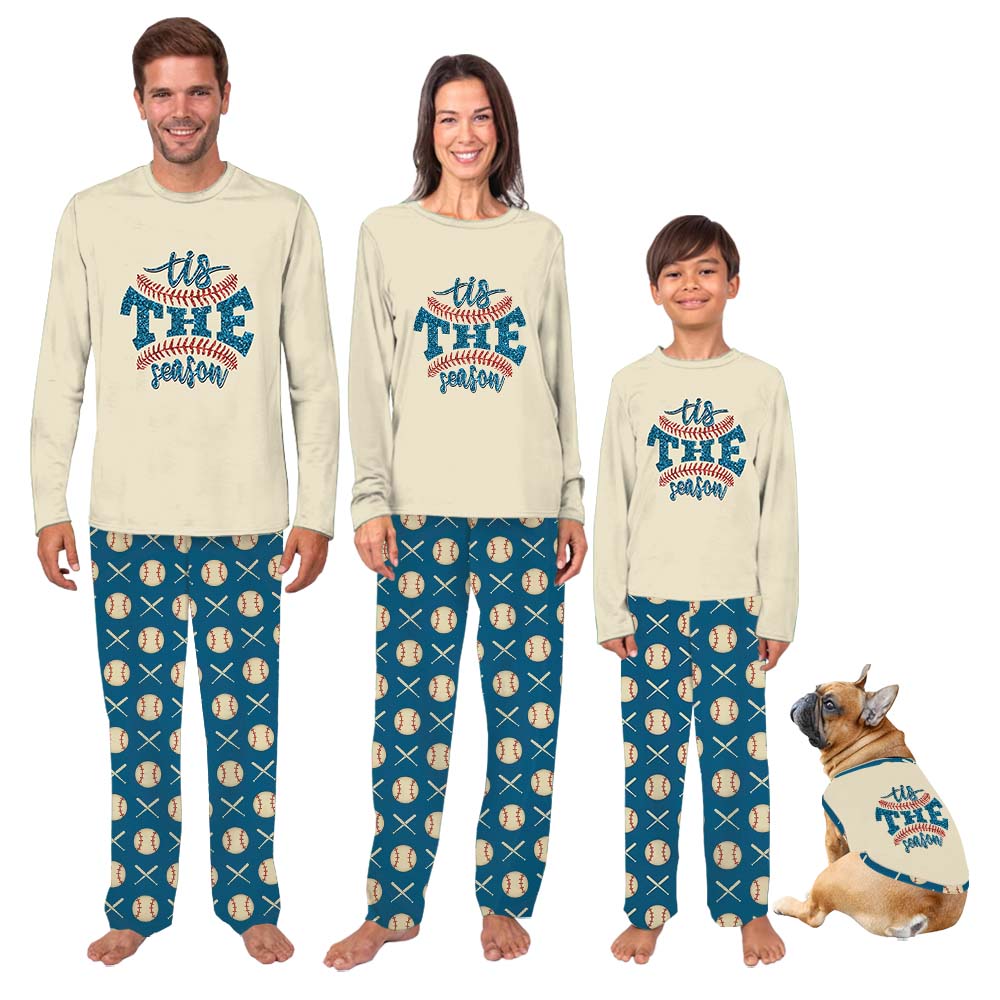 Tis The Season Baseball Matching Family Pajamas With Dog Tis The Season Baseball Matching Family Pajamas With Dog