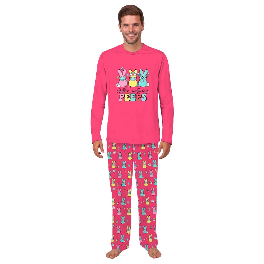Personalized Color Chillin With My Peeps Easter Pajamas For Family And Dog Personalized Color Chillin With My Peeps Easter Pajamas For Family And Dog