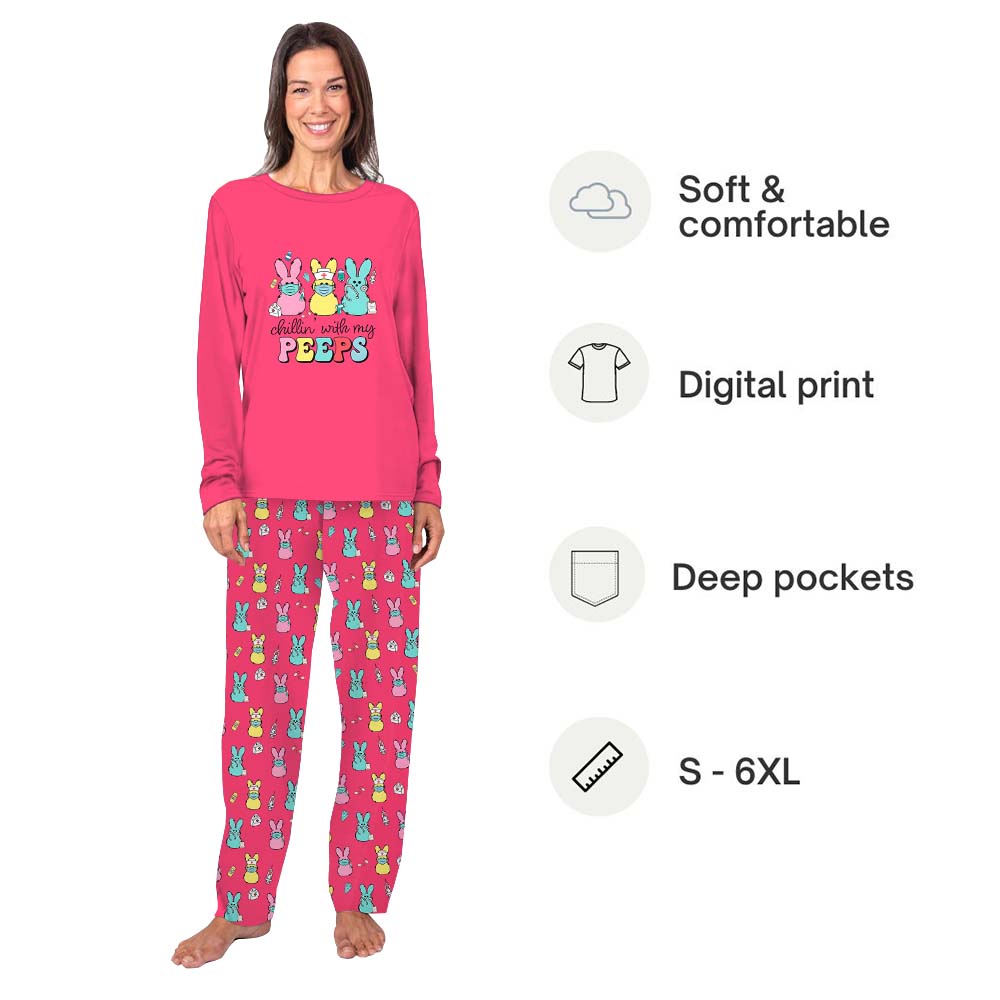 Personalized Color Chillin With My Peeps Easter Pajamas For Family And Dog Personalized Color Chillin With My Peeps Easter Pajamas For Family And Dog