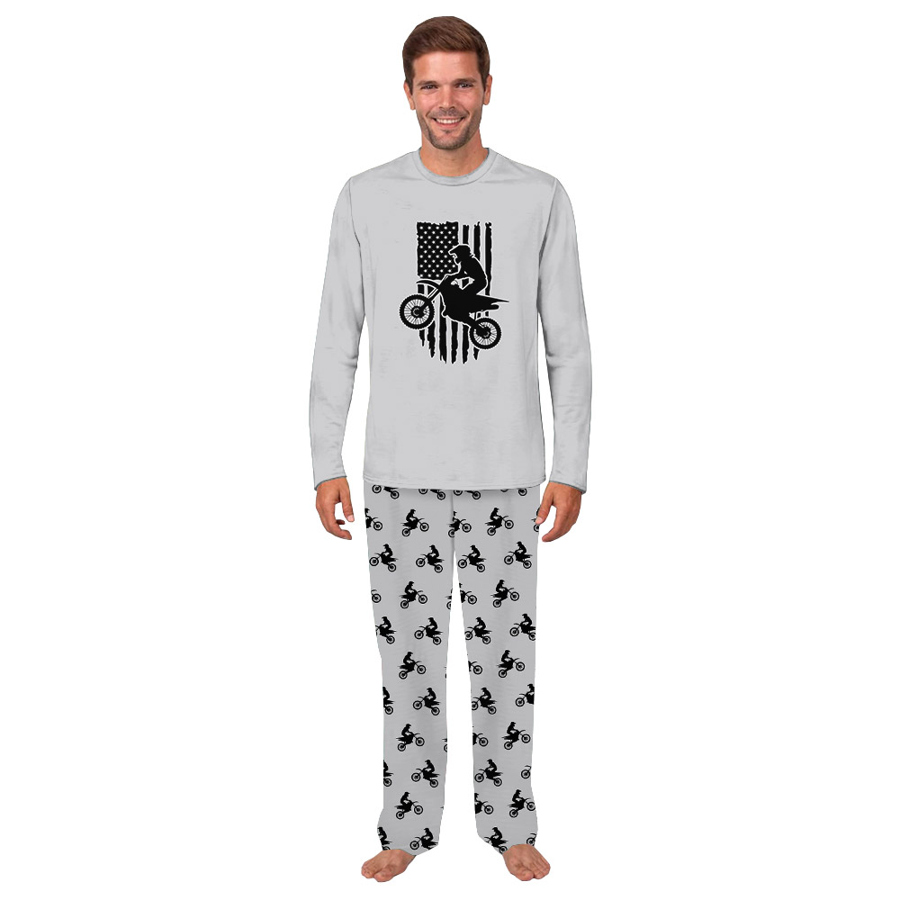 Dirt Bike Motocross And American Flag Print Pajamas