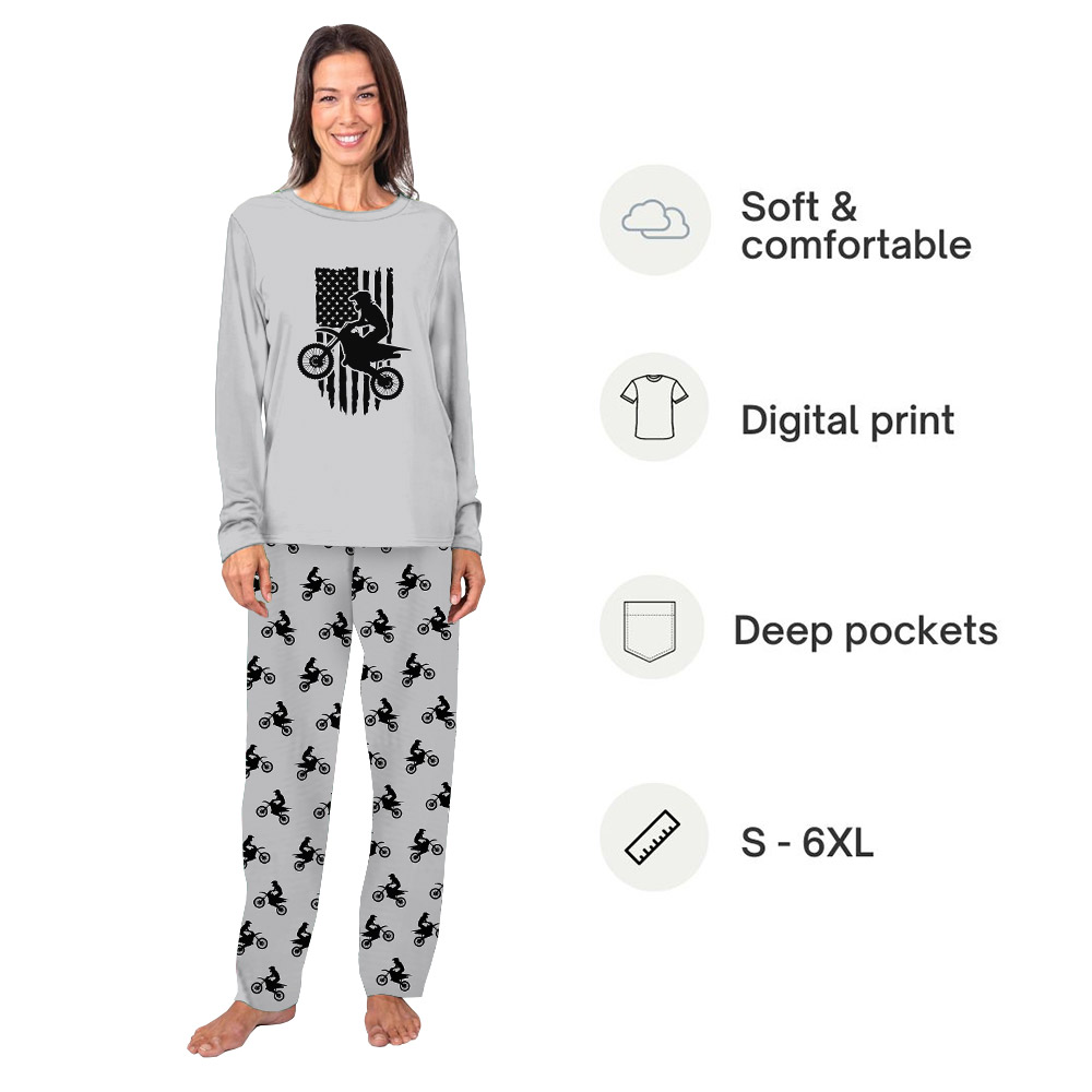 Dirt Bike Motocross And American Flag Print Pajamas