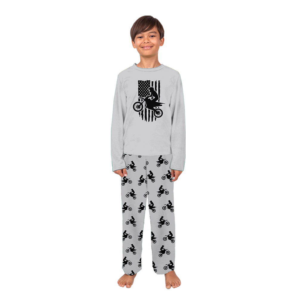 Dirt Bike Motocross And American Flag Print Pajamas
