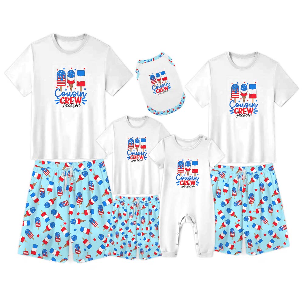 Cute Ice Cream With Name Cousin Crew 4th Of July Pajama Pajama Short Set Cute Ice Cream With Name Cousin Crew 4th Of July Pajama Pajama Short Set