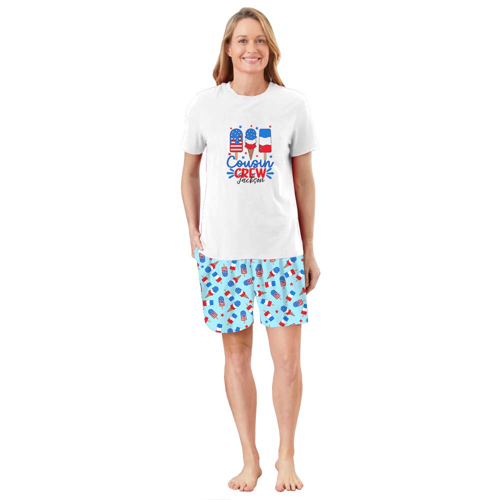 Cute Ice Cream With Name Cousin Crew 4th Of July Pajama Pajama Short Set Cute Ice Cream With Name Cousin Crew 4th Of July Pajama Pajama Short Set
