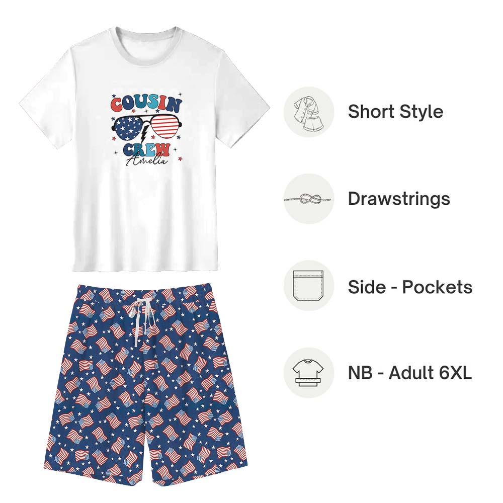 Festive Custom Name 4th July America Plus Size Short Sleeve Pajamas Festive Custom Name 4th July America Plus Size Short Sleeve Pajamas