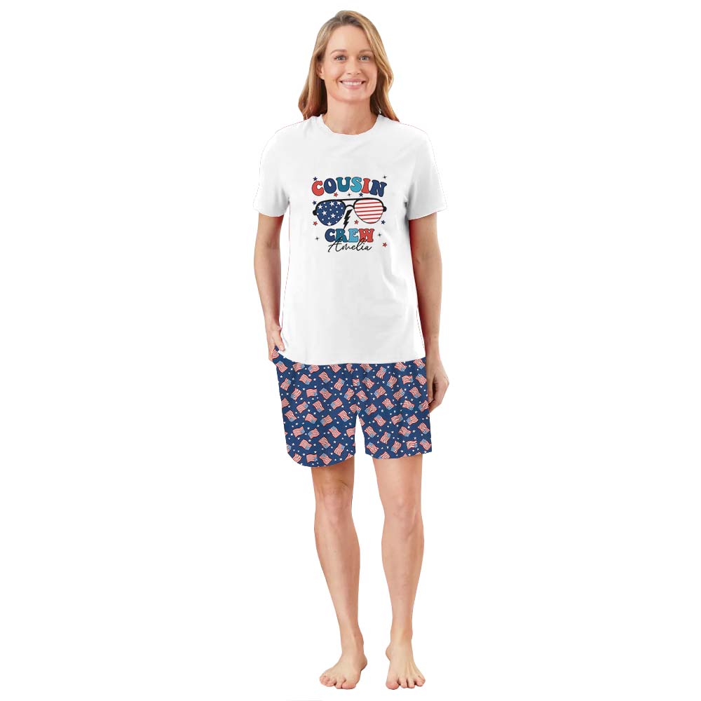 Festive Custom Name 4th July America Plus Size Short Sleeve Pajamas Festive Custom Name 4th July America Plus Size Short Sleeve Pajamas