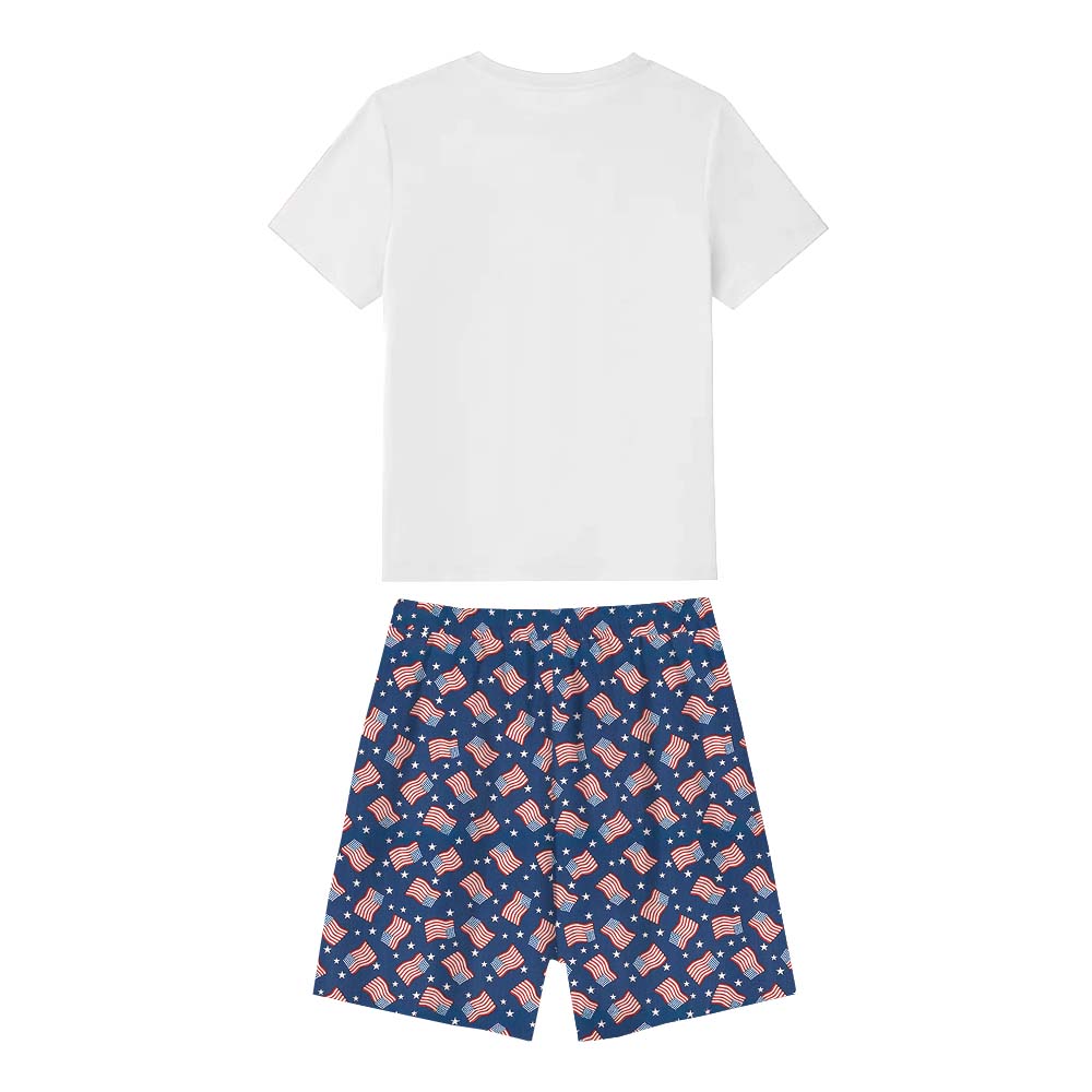 Festive Custom Name 4th July America Plus Size Short Sleeve Pajamas Festive Custom Name 4th July America Plus Size Short Sleeve Pajamas