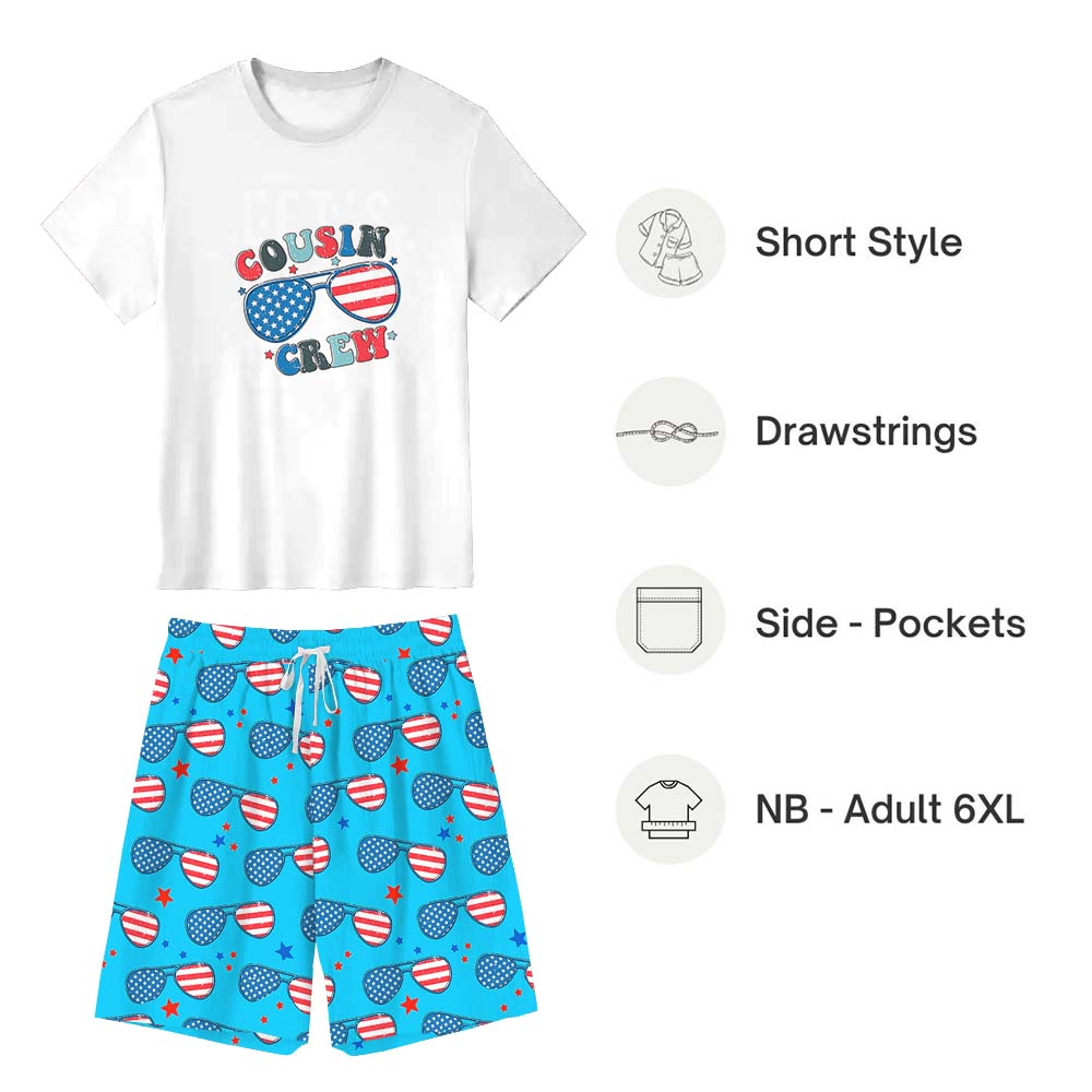 Breathable Short Sleeve Pajamas Fourth Of July Cousin Crew