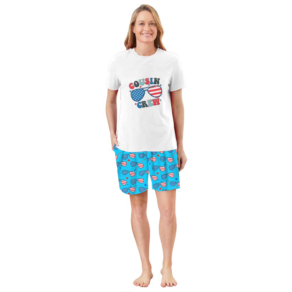 Breathable Short Sleeve Pajamas Fourth Of July Cousin Crew