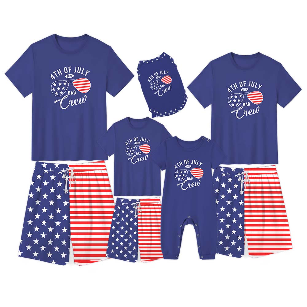 Custom Name Family Crew Family 4th of July Pajamas With Dog Short Sleeve Custom Name Family Crew Family 4th of July Pajamas With Dog Short Sleeve