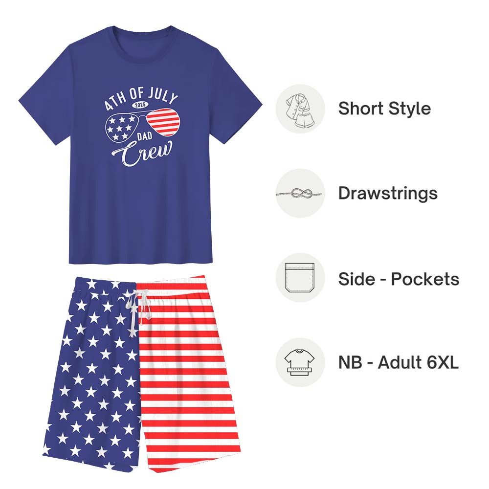 Custom Name Family Crew Family 4th of July Pajamas With Dog Short Sleeve Custom Name Family Crew Family 4th of July Pajamas With Dog Short Sleeve