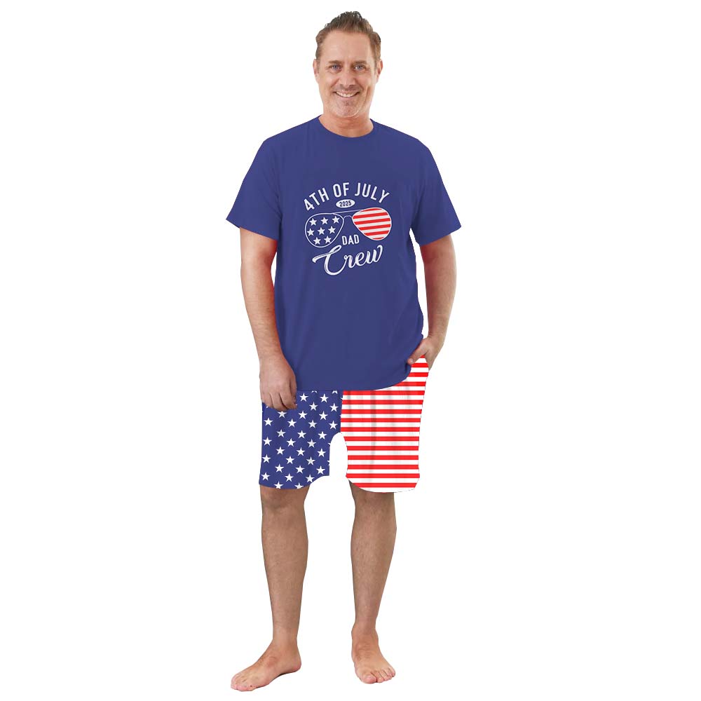 Custom Name Family Crew Family 4th of July Pajamas With Dog Short Sleeve Custom Name Family Crew Family 4th of July Pajamas With Dog Short Sleeve